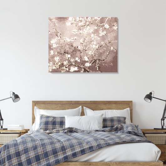 Vincent Van Gogh Amandelbloesems Beige Taupe Canvas Afdruk (Insitu (Slaapkamer))