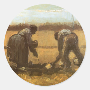 Vincent van Gogh - Boeren die aardappelen planten Ronde Sticker