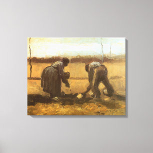 Vincent van Gogh - Boeren planten aardappelen Canvas Afdruk