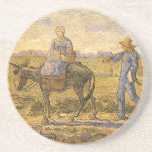 Vincent van Gogh - Boerenkoppel op weg naar het we Zandsteen Onderzetter