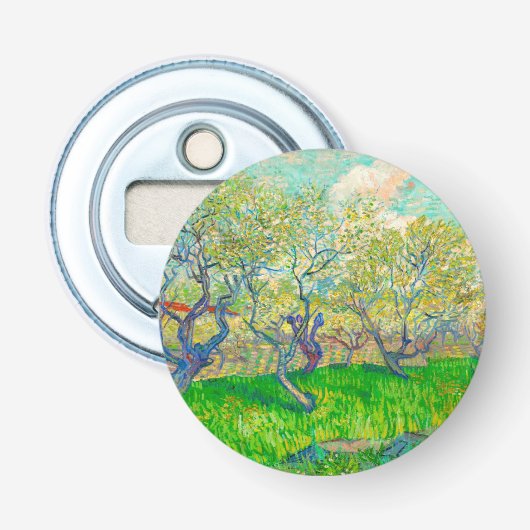 Vincent van Gogh Boomgaard in bloei Button Flesopener (Voorkant)