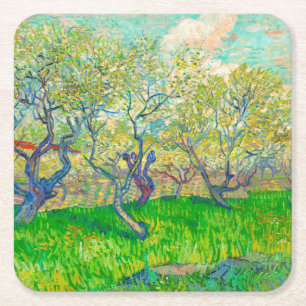 Vincent van Gogh Boomgaard in bloei Vierkante Kartonnen Onderzetter