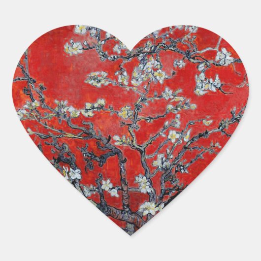 Vincent van Gogh Branches met Almond Blossom Hart Sticker (Voorkant)