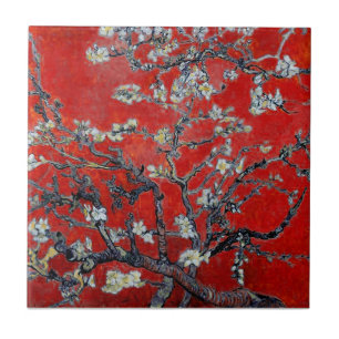 Vincent van Gogh Branches met Almond Blossom Red Tegeltje