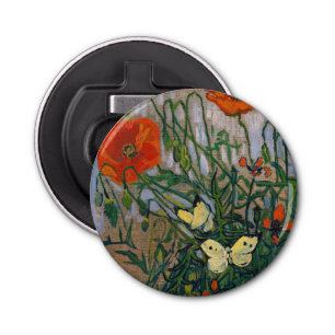 Vincent van Gogh - Butterflies en Poppies Button Flesopener