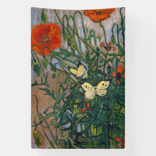 Vincent van Gogh - Butterflies en Poppies Spandoek (Verticaal)