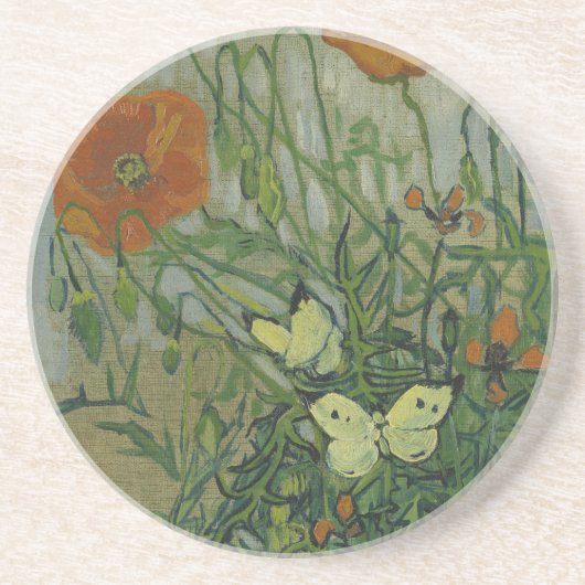 Vincent van Gogh - Butterflies en Poppies Zandsteen Onderzetter (Voorkant)