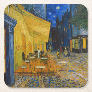 Vincent van Gogh - Cafe Terrace bij nacht Vierkante Kartonnen Onderzetter