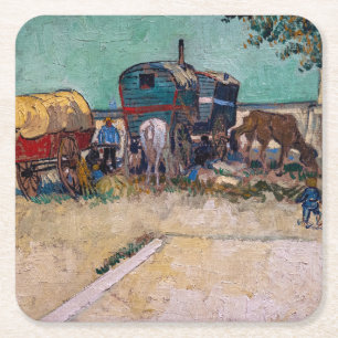 Vincent Van Gogh - Caravans, zigeunerkamp bij Arle Vierkante Kartonnen Onderzetter