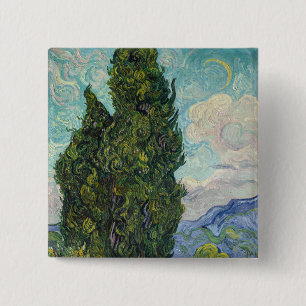 Vincent van Gogh - Cypresses Vierkante Button 5,1 Cm