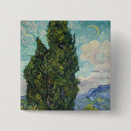 Vincent van Gogh - Cypresses Vierkante Button 5,1 Cm (Voorkant)