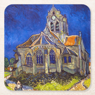 Vincent van Gogh - De kerk in Auvers Vierkante Kartonnen Onderzetter