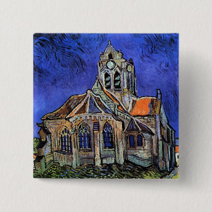 Vincent Van Gogh - De Kerk te Auvers Vierkante Button 5,1 Cm