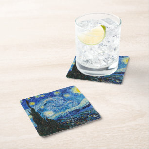 Vincent van Gogh De Sterrennacht Fine Art Vierkante Kartonnen Onderzetter