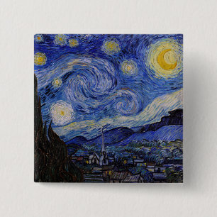 Vincent Van Gogh - De sterrennacht Vierkante Button 5,1 Cm