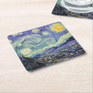 Vincent Van Gogh/ De sterrennacht Vierkante Kartonnen Onderzetter