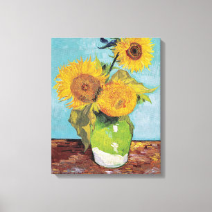 Vincent Van Gogh - Drie zonnebloemen in een vaas Canvas Afdruk