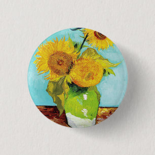 Vincent Van Gogh drie zonnebloemen in een vaas Ronde Button 3,2 Cm