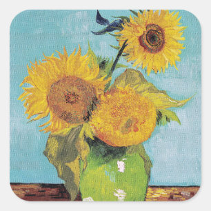 Vincent Van Gogh - Drie zonnebloemen in een vaas Vierkante Sticker