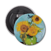 Vincent Van Gogh - Drie zonnebloemen in een Vase Button Flesopener (Voorkant)