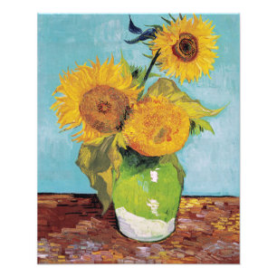 Vincent Van Gogh - Drie zonnebloemen in een Vase Foto Afdruk