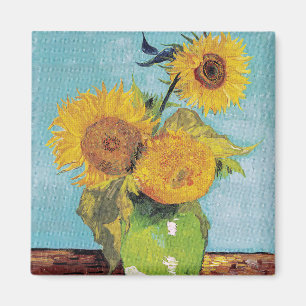 Vincent Van Gogh - Drie zonnebloemen in een Vase Magneet