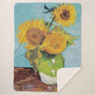 Vincent Van Gogh - Drie zonnebloemen in een Vase Sherpa Deken