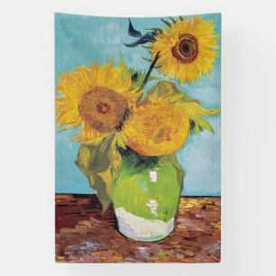 Vincent Van Gogh - Drie zonnebloemen in een Vase Spandoek