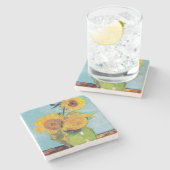 Vincent Van Gogh - Drie zonnebloemen in een Vase Stenen Onderzetter (Zijkant)