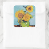 Vincent Van Gogh - Drie zonnebloemen in een Vase Vierkante Sticker (Tas)