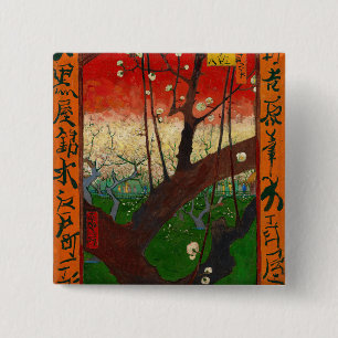 Vincent van Gogh - Flowering Plum Tree Vierkante Button 5,1 Cm