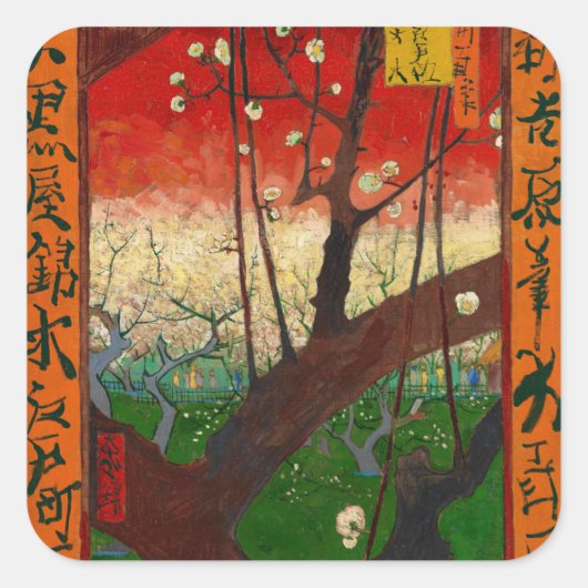 Vincent van Gogh - Flowering Plum Tree Vierkante Sticker (Voorkant)