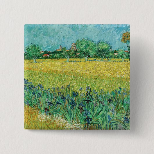 Vincent van Gogh - Gebied met Irises bij Arles Vierkante Button 5,1 Cm (Voorkant)