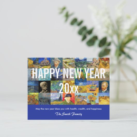 Vincent van Gogh - Happy New Year Patchwork Briefkaart (Staand voorkant)