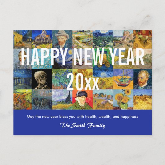 Vincent van Gogh - Happy New Year Patchwork Briefkaart (Voorkant)