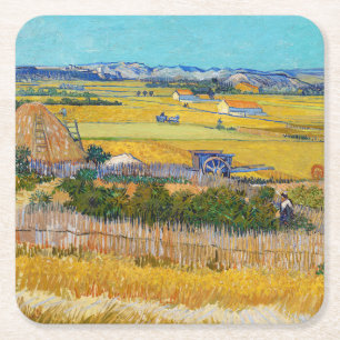 Vincent van Gogh - Harvest in La Crau Vierkante Kartonnen Onderzetter