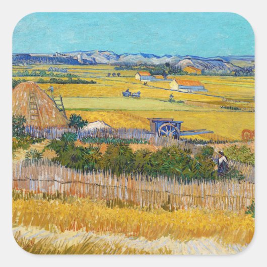 Vincent van Gogh - Harvest in La Crau Vierkante Sticker (Voorkant)