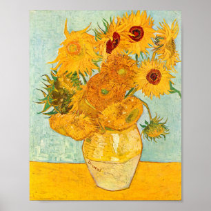 Vincent Van Gogh heeft twaalf zonnebloemen in een Poster