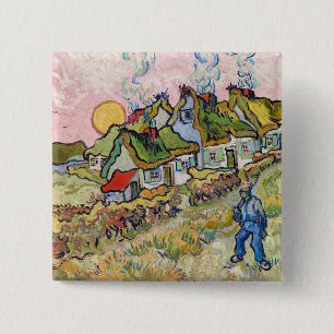 Vincent van Gogh - Houses en Afbeelding Vierkante Button 5,1 Cm