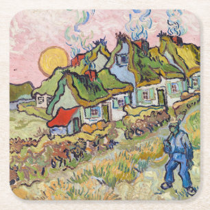 Vincent van Gogh - Huizen en Figuur Vierkante Kartonnen Onderzetter