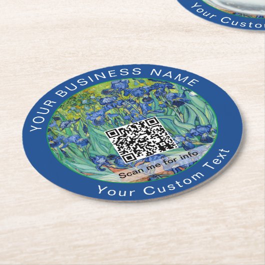 Vincent Van Gogh - Irises - QR-code Ronde Kartonnen Onderzetter (Gebogen)