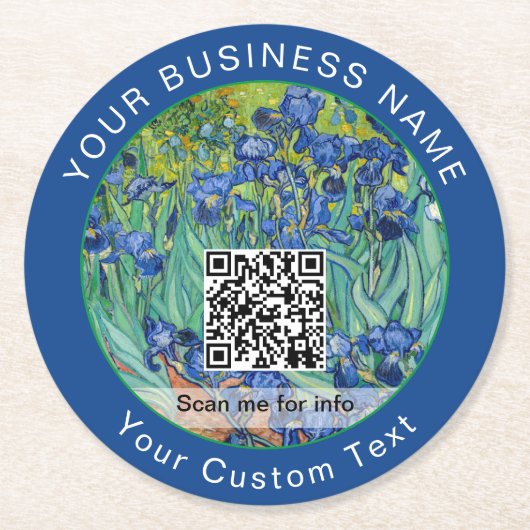 Vincent Van Gogh - Irises - QR-code Ronde Kartonnen Onderzetter (Voorkant)
