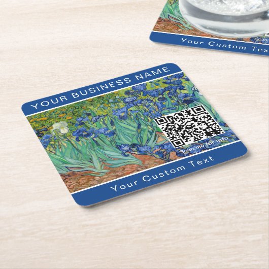 Vincent Van Gogh - Irises - QR-code Vierkante Kartonnen Onderzetter (Schuin)