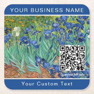 Vincent Van Gogh - Irises - QR-code Vierkante Kartonnen Onderzetter