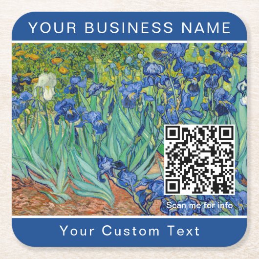 Vincent Van Gogh - Irises - QR-code Vierkante Kartonnen Onderzetter (Voorkant)