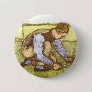 Vincent van Gogh - Jongen die gras maait met sikke Ronde Button 5,7 Cm