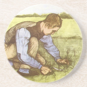 Vincent van Gogh - Jongen die gras maait met sikke Zandsteen Onderzetter