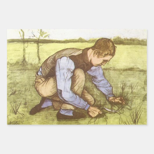 Vincent van Gogh - Jongen die gras snijdt met sikk Inpakpapier Vel (Voorkant)
