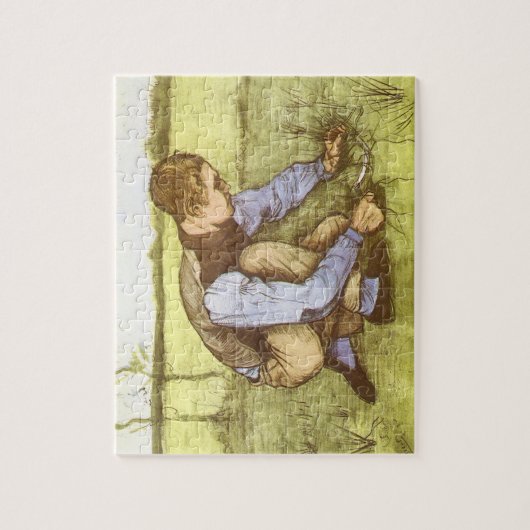 Vincent van Gogh - Jongen die gras snijdt met sikk Legpuzzel (Verticaal)