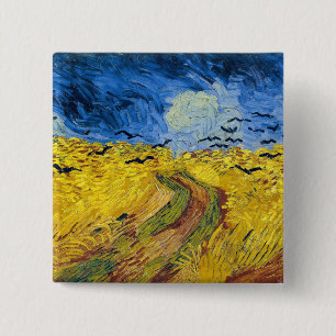 Vincent van Gogh - Korenveld met kraaien Vierkante Button 5,1 Cm